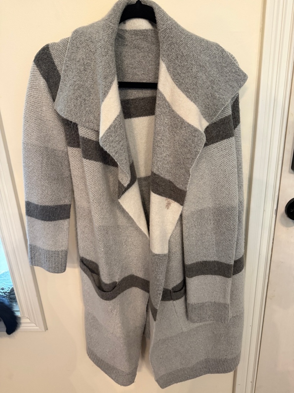 Striped Open-Front Gray & Cream Women's Cardigan